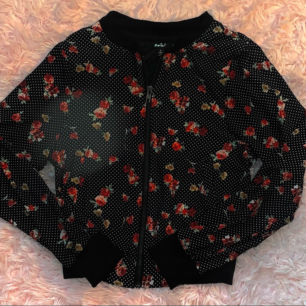 Black Floral Bomber Jacket
